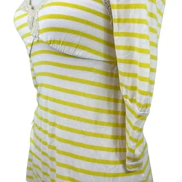 Free People yellow and white striped shirt with lace trim size small - Picture 6 of 10